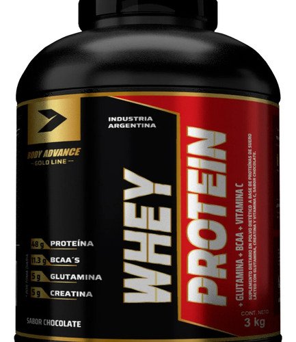 Body Advance Whey Protein Gold Line 3kg Proteina de Suero Masa Muscula Sabor Chocolate