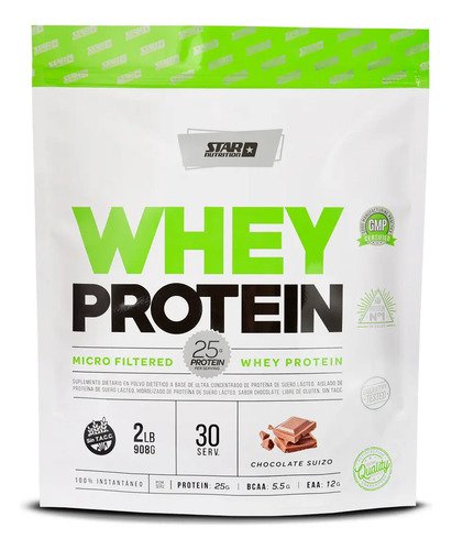 Star Nutrition Whey Protein 908g Sabor Chocolate suizo Doypack En Polvo