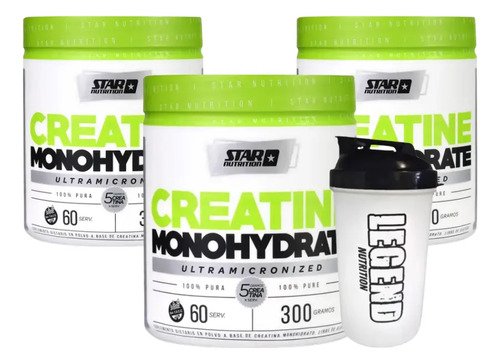 Suplemento En Polvo Star Nutrition Creatine Monohydrate En Pote De 300g Sin Sabor X3 + Vaso Legend Nutrition