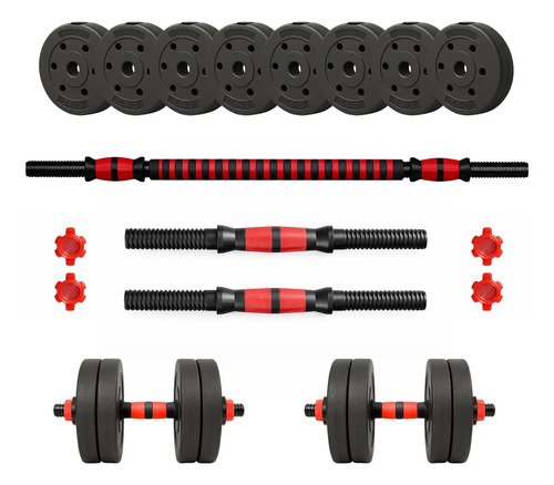 Kit Mancuernas Y Barra Topes A Rosca 20kg Discos A Eleccion