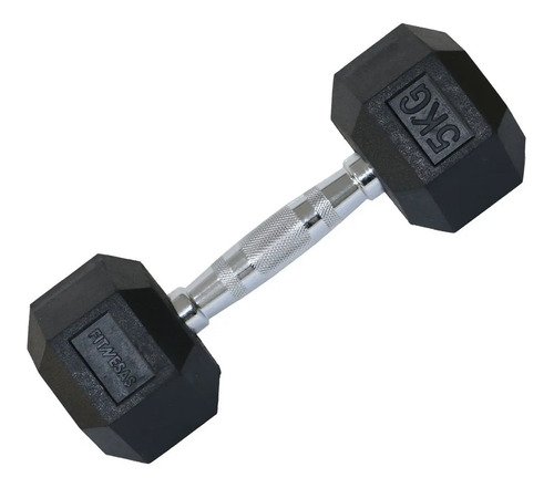 Mancuerna Hexagonal Engomada 5 Kg Goma Pesa Maciza Fitnesas Color Negro