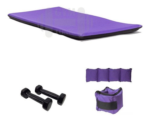 Kit Violeta 1 Kg Colchoneta Tobilleras Mancuernas Fundicion