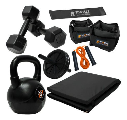 Kit Entrenamiento Fuerte Colcho Pesas Rueda Banda Tobilleras