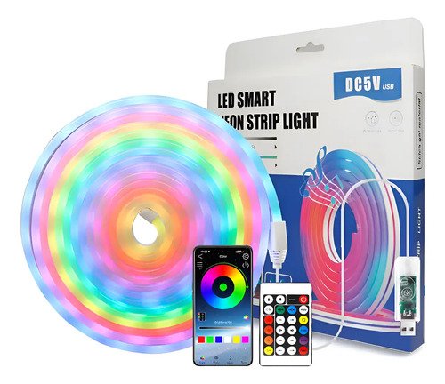 Tira Manguera Led Neon Inteligente 5m Usb Rgb Control App Veoquiero