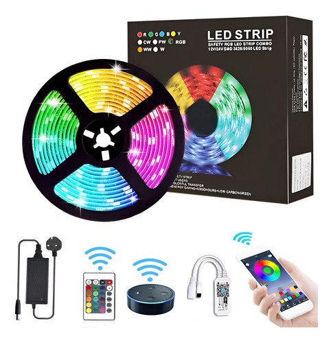 Kit Tira Led Rgb Wifi + Control Remoto Google Home Alexa