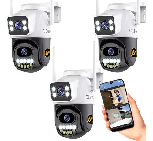 Kit 3 Camaras Seguridad Geotek 6mp Ip Wifi Domo Doble Lente Exterior Vision Nocturna Inteligente Deteccion Movimiento Seguimiento Automatico