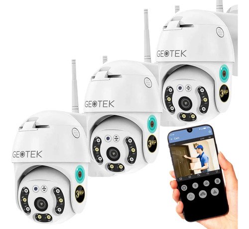 Kit 3 Camaras Seguridad Geotek 3mp Ip Wifi Exterior Full Hd Domo Vision Nocturna Inteligente Deteccion Movimiento