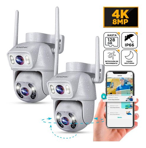 Pack X2 Cámaras De Seguridad Gadnic 4k Seguimiento 355° Blanco