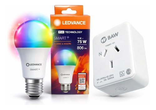 Enchufe Smart Baw Wifi + Foco Wifi Osram Ledvance 9w Rgb Led