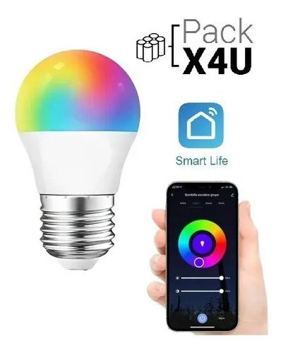 Pack 4 Lámparas Gota LED Smart RGB 5W E27 Wi-Fi Control Voz Werke