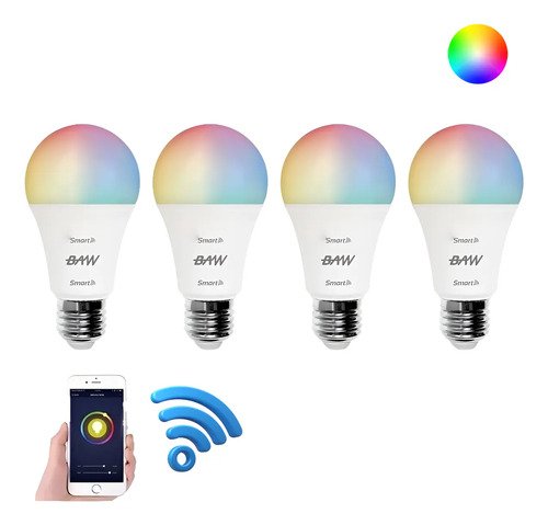 Pack X 4 Lamparas Led Rgb Wifi Baw A60 10w App Smartlife E27