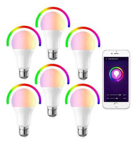 Kit X 6 Lampara Led Smart Gadnic Inteligente Wifi Rgb Regulable