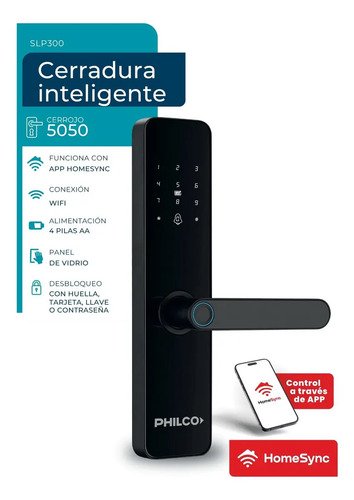 Cerradura Digital Philco SLP300 Wifi App Homesync Huella Tarjeta Llave Contraseña