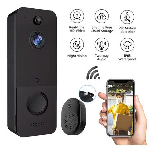 Timbre de Video WiFi Blaffer Negro Modelo TR002 con Pantalla a Color