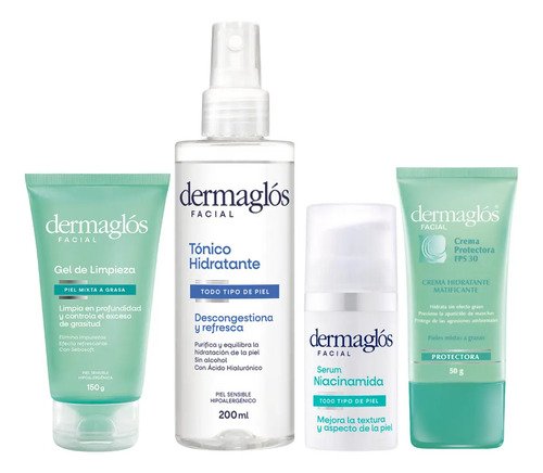 Kit Dermaglós Rutina Piel Mixta A Grasa + Serum Niacinamida
