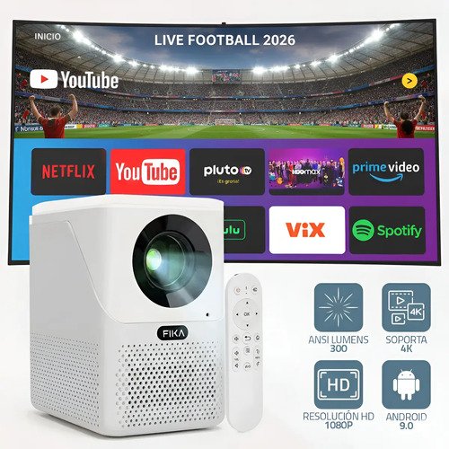 Mini Proyector Portátil 4k Fika B2 Full Hd 1080p 14000 Lumens 300 ANSI Lumens Android Wifi Cine Color Blanco