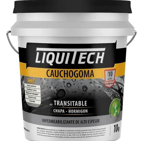 Membrana Liquitech Cauchogoma Impermeabilizante Techos 10kg Gris Mate